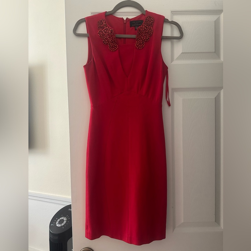 Ted Baker Red Embellished Midi Dress